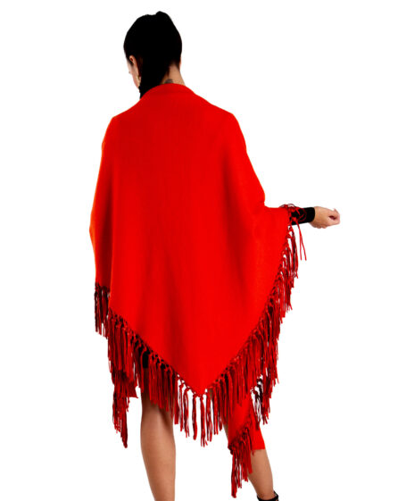 Coprispalla rossa in cashmere e pelle - immagine 3