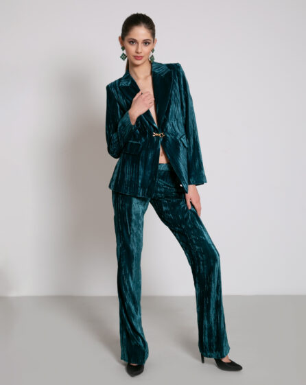 Green-colored velvet suit