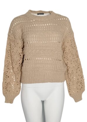 Maglione Beige Traforato Manica in Pizzo