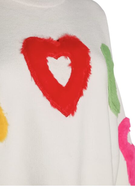 Maglione Amour Bianco con Inserti di Pelliccia Ecologica - immagine 4