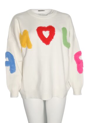 Maglione Amour Bianco con Inserti di Pelliccia Ecologica