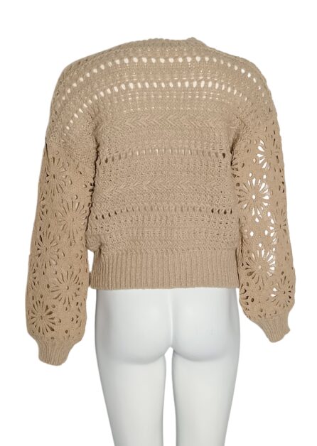 Maglione Beige Traforato Manica in Pizzo - immagine 3