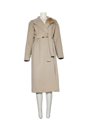 Cappotto Tessuto Beige Con Spilla