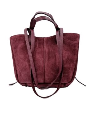 Borsa a Spalla e a Mano Bordeaux in Camoscio e Pelle con Pochette in Pelle