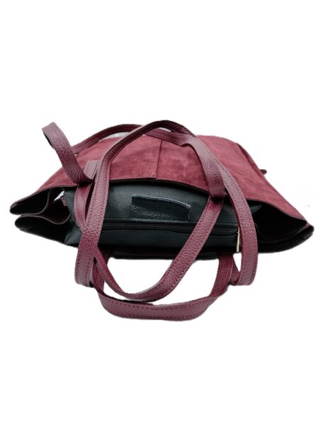 Borsa a Spalla e a Mano Bordeaux in Camoscio e Pelle con Pochette in Pelle - immagine 3