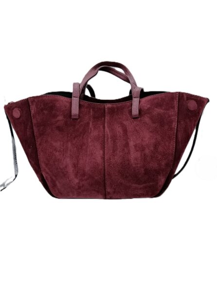 Borsa a Spalla e a Mano Bordeaux in Camoscio e Pelle con Pochette in Pelle - immagine 2